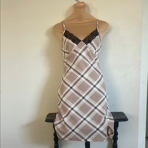 Plaid Lace-Trim Slip Dress